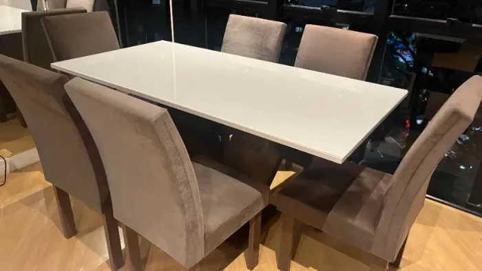 Conjunto Sala de Jantar Mesa Tampo de Vidro 6 Cadeiras Espanha Yescasa