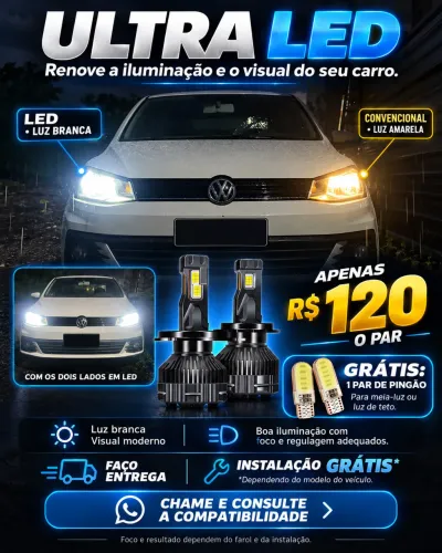 Kit ultra led H4 alta e baixa + 1 par de pigão