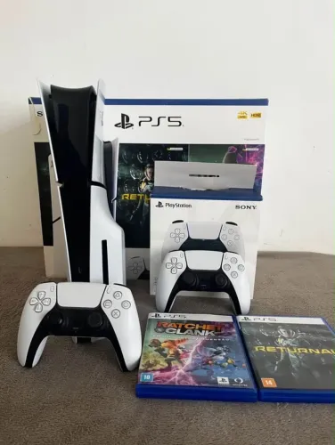 Ps5 Slim Com Leitor + 2 Controle + 2 Jogos Com Caixa e Nota fiscal