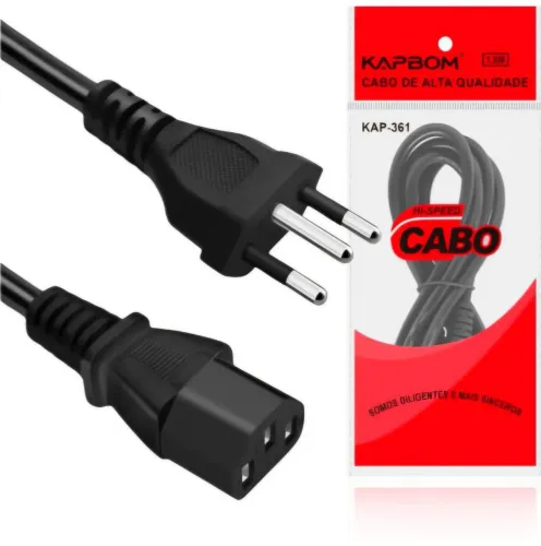 Cabo de Forca Energia PC Cpu Fonte Computador Monitor Impressora 3 Pinos Tripolar