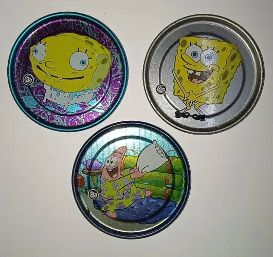 3 Tazos (latinha) Bob Esponja Ano 2004