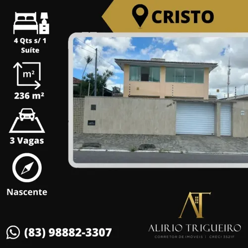VENDE-SE UMA EXCELENTE CASA COM 4 QUARTOS NO CRISTO REDENTOR JOÃO PESSOA-PB
