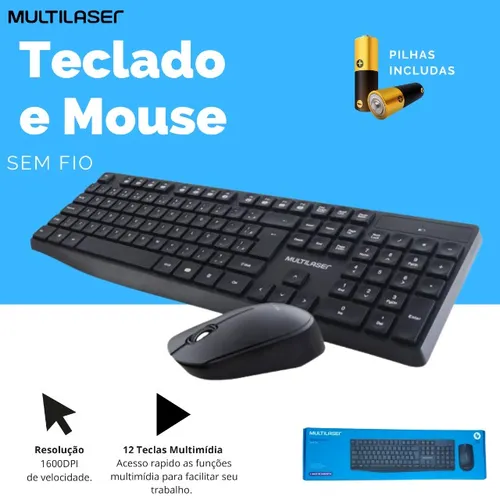 Teclado e Mouse Sem Fio Wireless Multilaser TC270