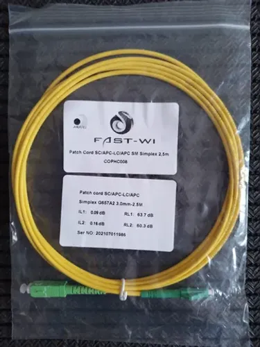 CORDÃO ÓPTICO PATCH CORD SC/APC-LC/APC SM SIMPLEX 2,5M COPHC008 - FAST-WI