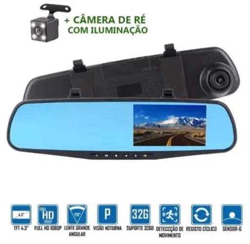 Retrovisor Veicular com Câmera Frontal Knup KP-S103 com Tela Lcd 4.3 Pol. & Câmera de Rê