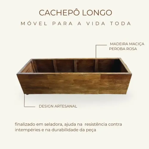 Cachepô longo madeira maciça - Sob Encomenda