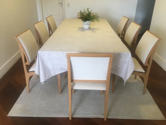 Mesa de Jantar em cristal e laca com 8 Cadeiras