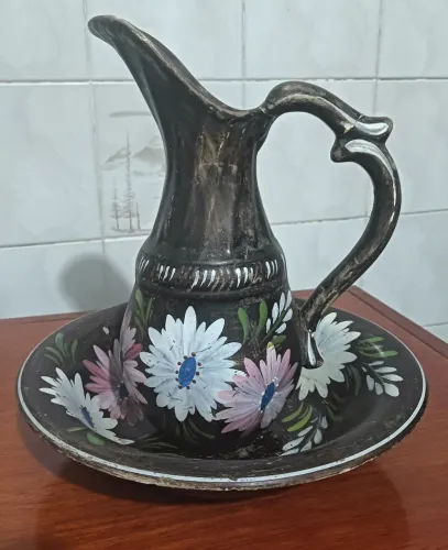 ANTIGA JARRA COM BACIA LOUÇA MARROM *ANOS 80* RARIDADE VINTAGE