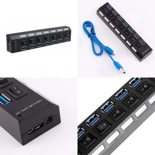 [Novo]Hub USB 3.0 Com 7 Entradas Com Interruptor. 7xUSB Com Indicador em Led