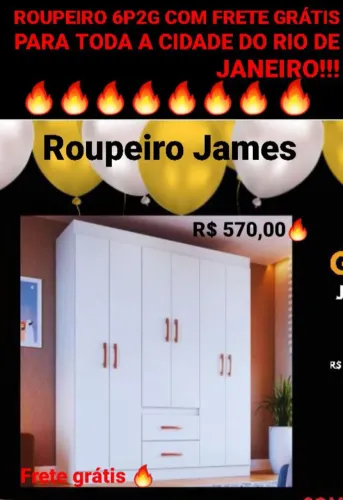 Roupeiro James por R$ 570 e FRETE GRÁTIS: Últimas Unidades da Queima!!!