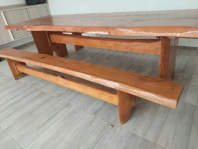 Mesa de Jantar Rústica com Banco