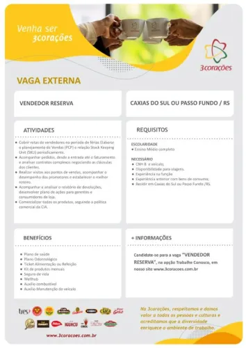 VENDEDOR RESERVA - CAXIAS DO SUL / PASSO FUNDO / RS