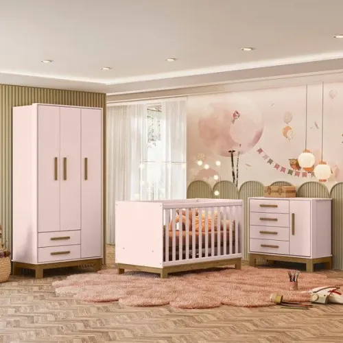 Quarto de bebê completo - Rosa e amadeirado