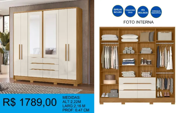 Guarda roupa casal com espelho - compre hoje e receba amanhã 