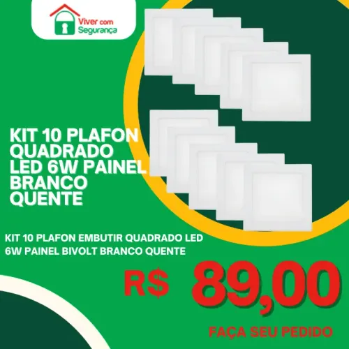 Kit 10 Plafon Quadrado Led 16w Painel Branco Quente