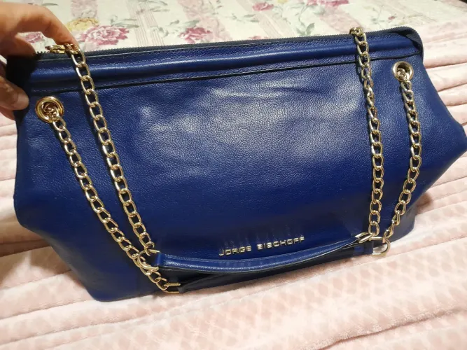 Bolsa Jorge Bischoff Azul Marinho com Corrente Dourada