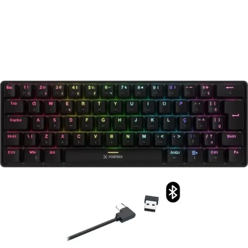 Teclado Mecânico 65% Fortrek Gravity Air Compact Black RGB Tri-Mode - WZetta