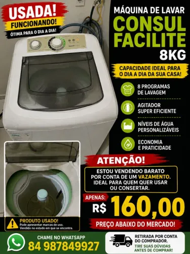 Vende-se máquina de lavar roupas com vazamento.