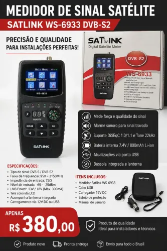 Medidor de Sinal de Satélite SATLINK WS-6933 DVB-S2