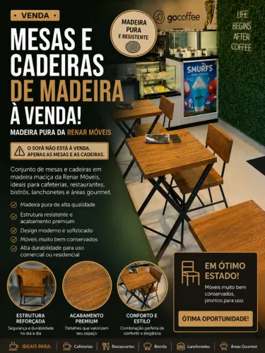 Conjunto de Mesas e Cadeiras em Madeira Pura Renar Móveis - Excelente Oportunidade!