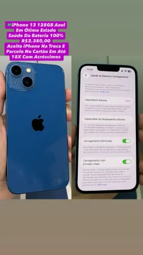 iPhone 13 128GB Azul ( Saúde Da Bateria 100% ) Usado