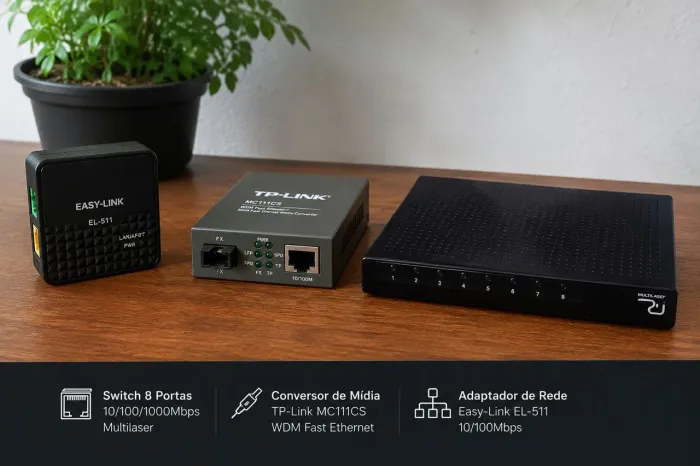 Switch Multilaser RE128 + TP-Link MC111CS + Easy-Link EL-511 | Kit de Rede Completo