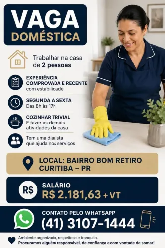 Empregada doméstica para o bairro Bom Retiro/Curitiba