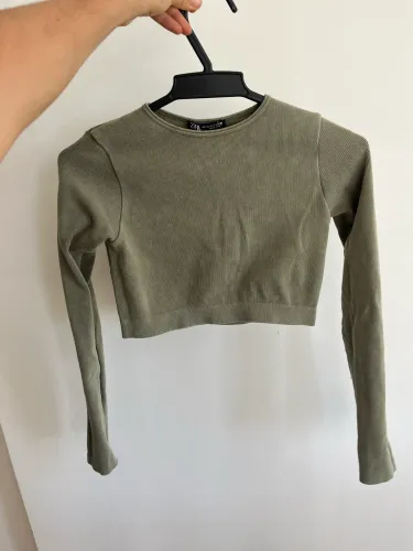 Cropped Zara, tricô canelado, manga longa