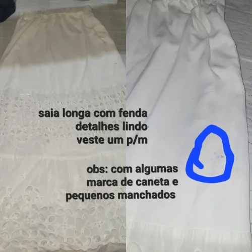 Saia branca fenda detalhes tamanho M