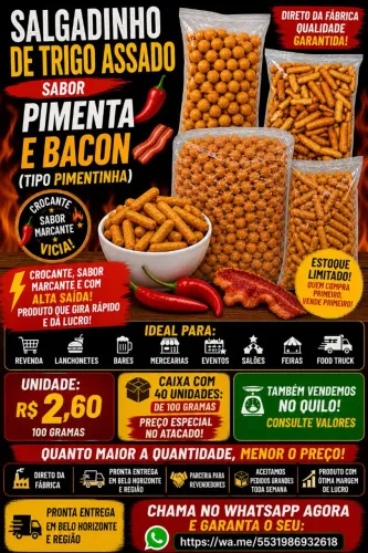 Salgadinhos 40x100 Gramas Pimentinha de trigo sabor pimenta ?