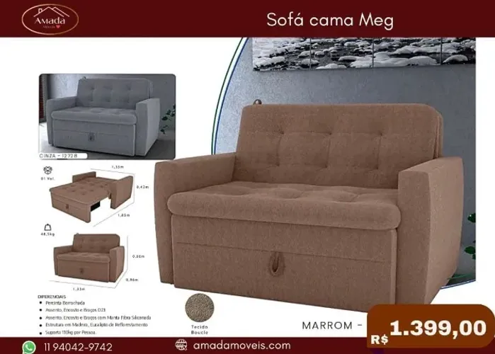Sofá cama Meg, a pronta entrega 