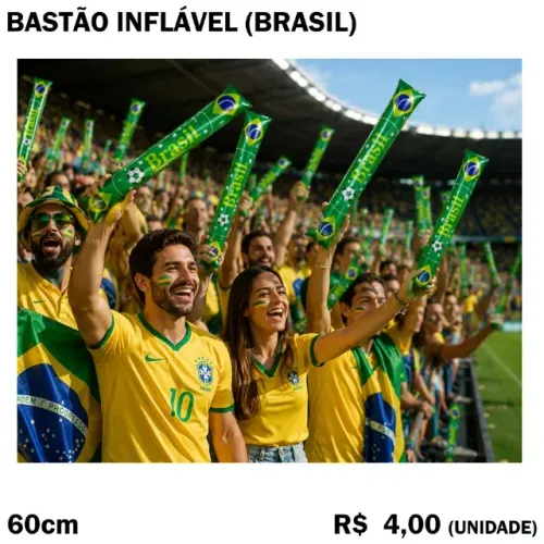 Bastão Inflável (3 Unidades) Brasil Copa do Mundo Verde e Amarelo