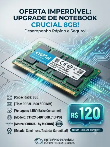 Memória RAM Crucial 8GB DDR3L 1600MHz (Original)