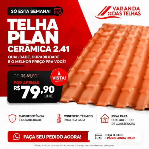 Promoção telha plan cerâmica 2,41x88 
