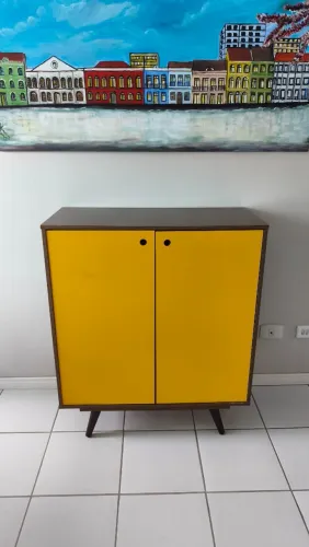 Armario Retrô Plus Madeira + Amarelo