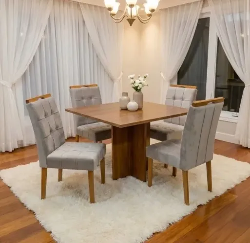 Conjunto de Jantar Compacto 4 Lugares Cinamomo com Veludo Bege