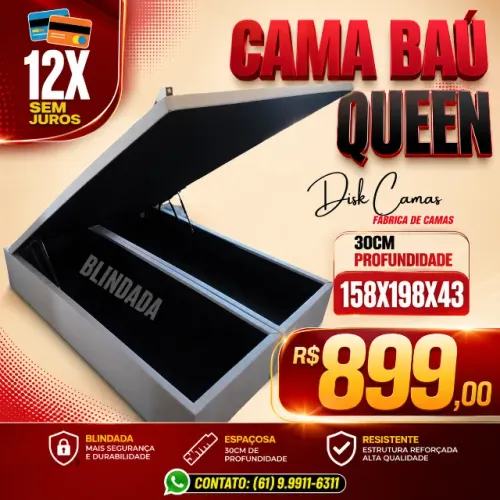 Cama Baú Queen Estofada Blindada Direto da Fábrica - Por apenas R$899,00