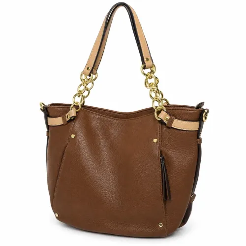 Bolsa Feminina Marrom Grande Elegante com Corrente Dourada, Cartera Casual Chic Feminina