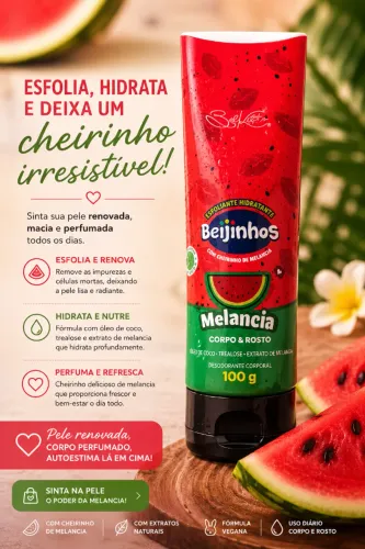 Esfoliante Hidratante Beijinhos Melancia Corpo & Rosto 100g