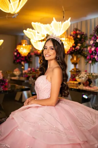 Vestido de Festa 15 Anos Rosa Luxo Princesa Debutante