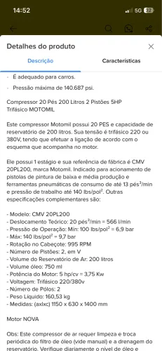 Compressor de ar 20 pés