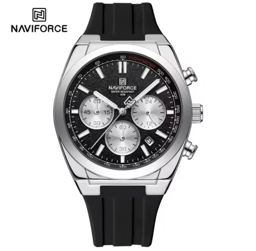 Relógio Naviforce 8080 Masculino Original Cronógrafo Silicone Preto 43mm