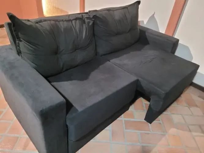Sofá 3 lugares, retrátil, suede, preto 180cm, retrátil dos 2 lados, conservado