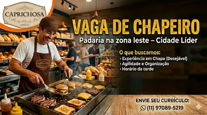 Vaga de chapeiro em padaria ZL
