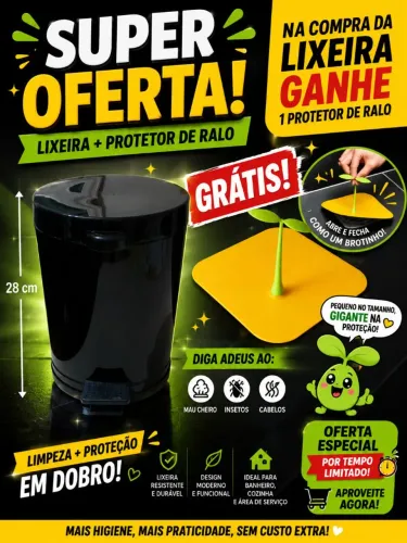 Lixeira pedal 5L (Ganhe um lindo protetor de ralo)