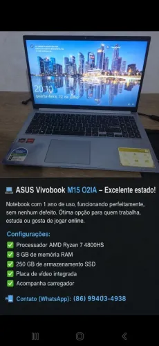 Oportunidade! ASUS Vivobook M15 Ryzen 7 | SSD | Apenas R$ 1.600