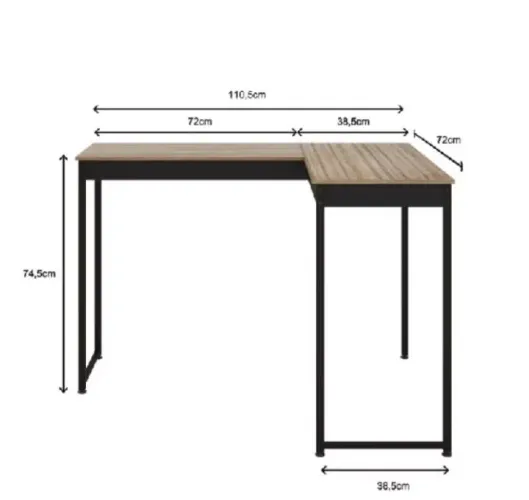 Escrivaninha Mesa em L 110 cm Home Office Industrial - Nova