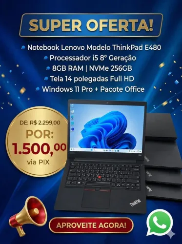 Notebook LENOVO Thinkpad i5 8° geração 8gb ssd nvme 256gb