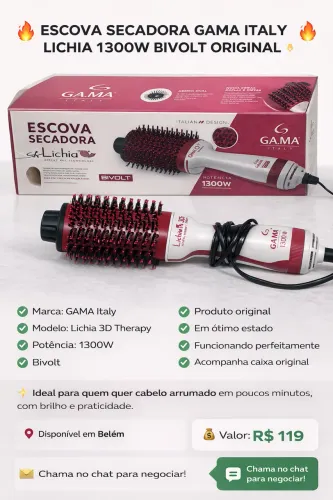 Escova Secadora GAMA Italy Lichia 1300W Bivolt Original com Caixa
