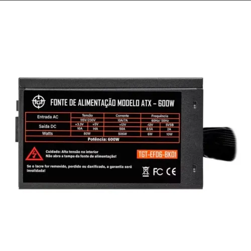 Fonte TGT Enfield, 600W, ATX Bivolt, Preto<br><br>TGT-EFD6-BK0